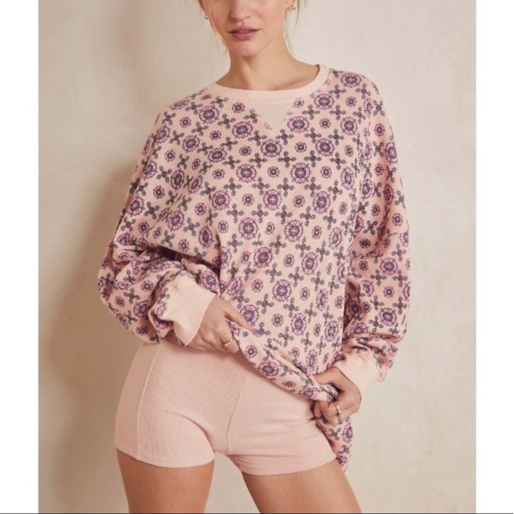 Free People Early Night Printed Cotton Thermal Top Size Small
